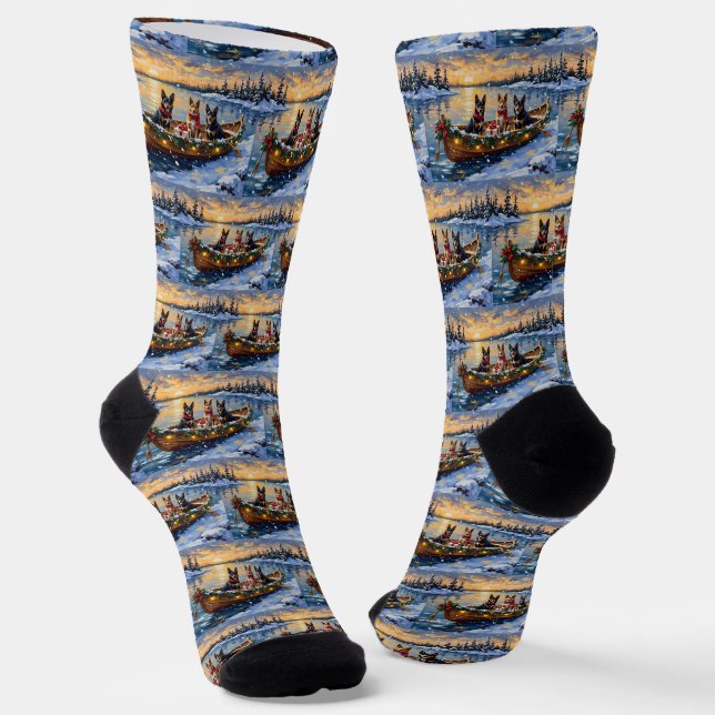Calcetines Navidad en Barco con Malinois Belga (Angular)