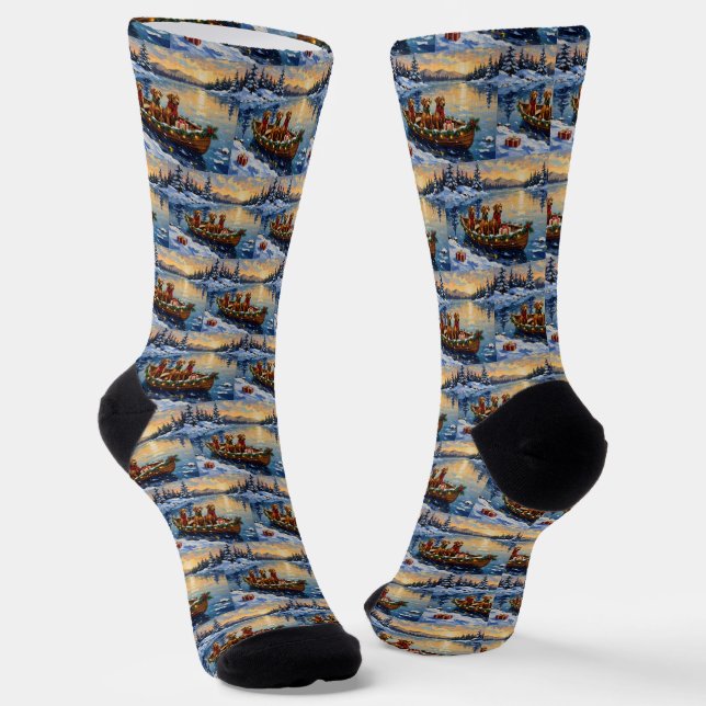 Calcetines Navidad en Barco con Rhodesian Ridgeback Feriado (Angular)