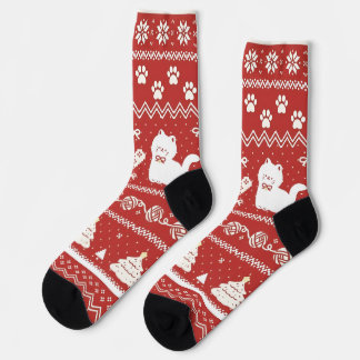 Calcetines Navidad Gatito Lindo Rojo Fair Isle Fiesta 