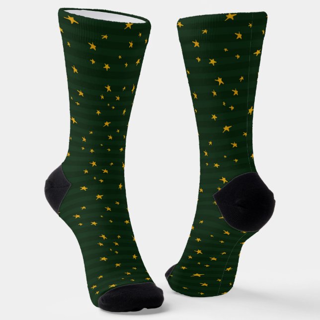 Calcetines Navidad Verde Amarillo Estrella Raya Navidad  (Angular)