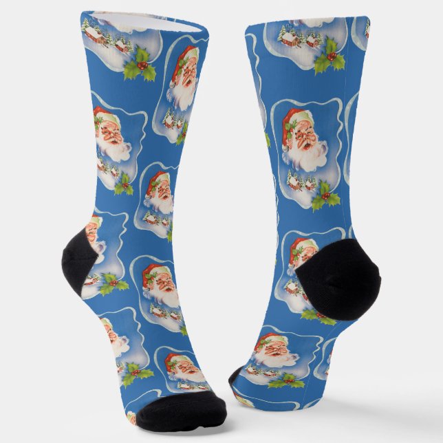 Calcetines Navidad Vintage, Alegre Santa Claus Retro (Angular)