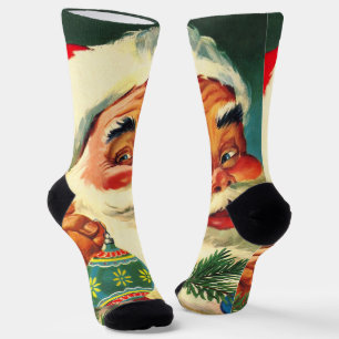 Calcetines Navidad Vintage, Alegre Santa Claus Retro de los 5