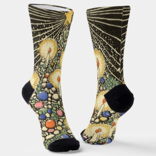 Calcetines Navidad Vintage, Árbol con Velas y una Estrella