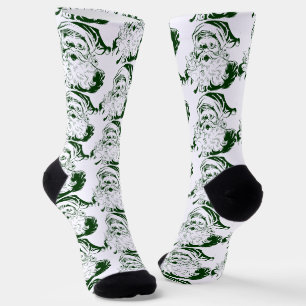 Calcetines Navidad Vintage, Retro Alegre Santa Claus, Verde