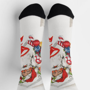Calcetines Navidad Vintage, Santa Claus con bastones de caram
