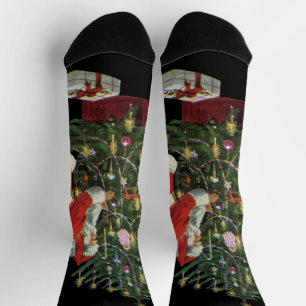 Calcetines Navidad Vintage, Santa Claus con regalos
