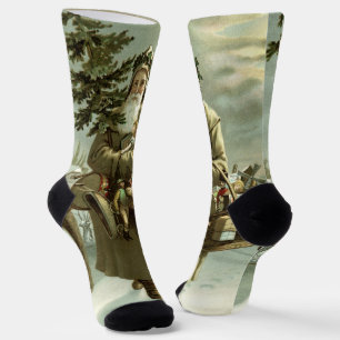 Calcetines Navidad Vintage, Santa Claus victoriano con juguet