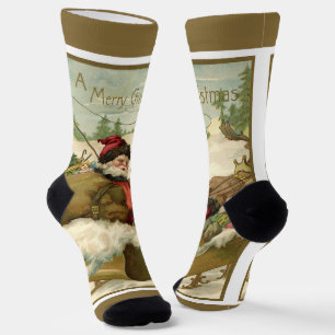 Calcetines Navidad Vintage, Santa Claus victoriano en trineo