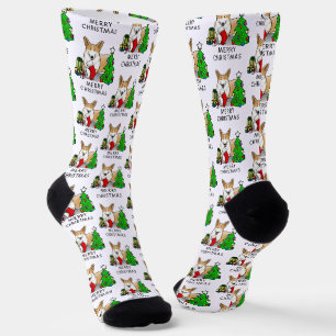 Calcetines Navidades 2 Pembroke Welsh Corgi (rojo 1) Tree Cut