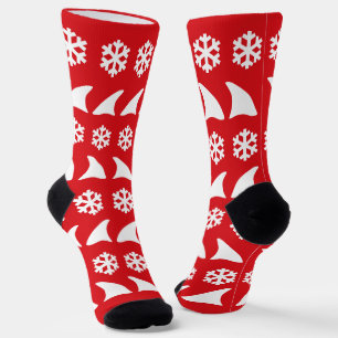 Calcetines Navidades aletas de tiburón y copos de nieve rojo 