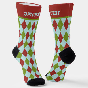 Calcetines Navidades Argyle Stye en rojo y verde - tu texto