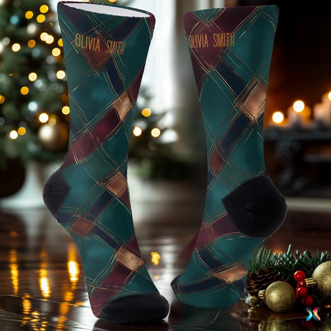 Calcetines Navidades artísticos Verde azulados y de Borgoña P (Subido por el creador)
