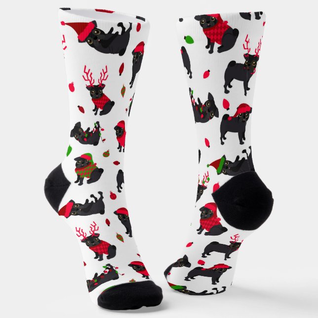 Calcetines Navidades Black Pugs White (Angular)