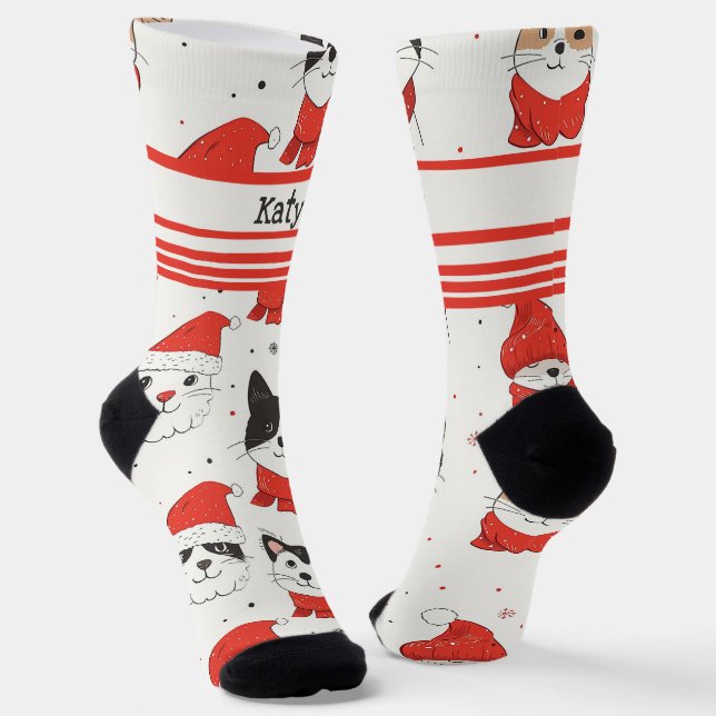 Calcetines Navidades blancos personalizable gatos (Angular)