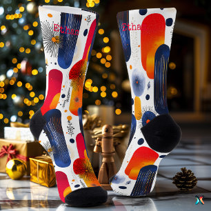 Calcetines Navidades brillantes con estrellas rojas, azules y