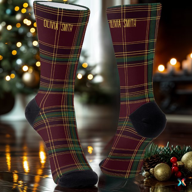 Calcetines Navidades clásicos de Borgoña y Oro Personalizado (Subido por el creador)