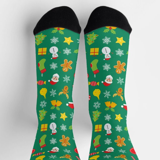 Calcetines Navidades coloreados patrón verde (Arriba)