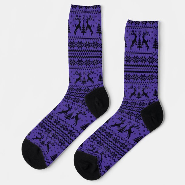 Calcetines Navidades con aspecto de suéter de reno morado (Izquierda)