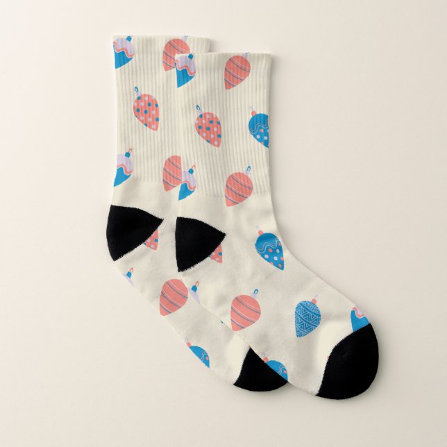 Calcetines Navidades Cream Blue Festible Baubles Pattern (Par)