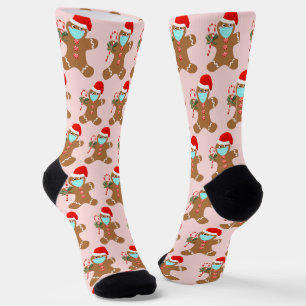 Calcetines Navidades Cuidados Gingerbread Patrón Girly Rosa