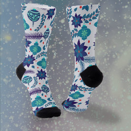 Calcetines Navidades de canela azul y de poinsettias Socks de
