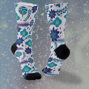 Calcetines Navidades de canela azul y de poinsettias Socks de