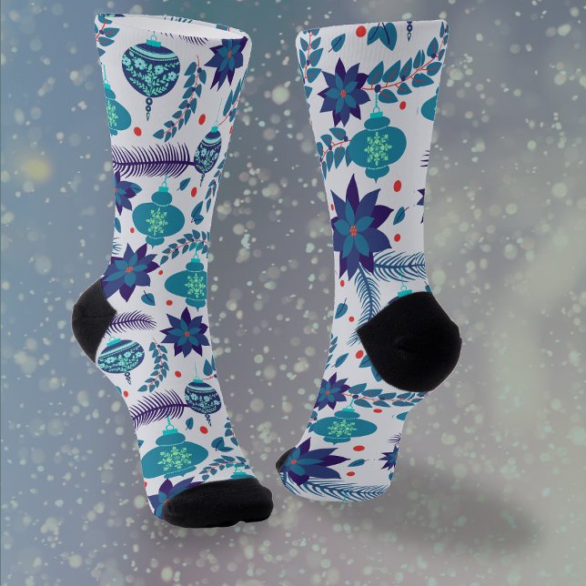 Calcetines Navidades de canela azul y de poinsettias Socks de (Subido por el creador)