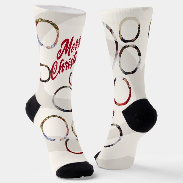 Calcetines Navidades de Collage de fotos de Beige (Angular)