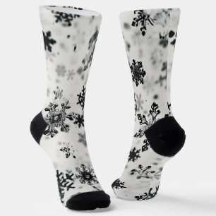 Calcetines Navidades de copas de nieve negras sopa de soplo