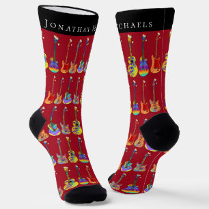Calcetines Navidades de guitarra personalizados rojos