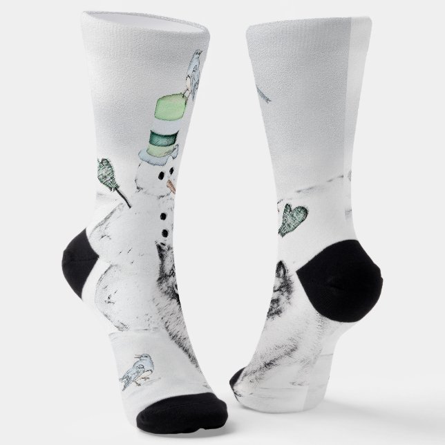 Calcetines Navidades de Keeshond Snowman pinta arte de perro (Angular)