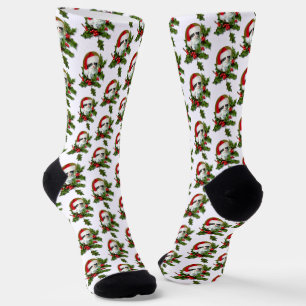 Calcetines Navidades de la guirnalda de Santa Hat Kitten