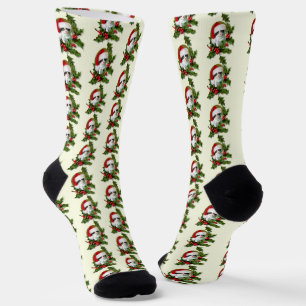 Calcetines Navidades de la guirnalda de Santa Hat Kitten
