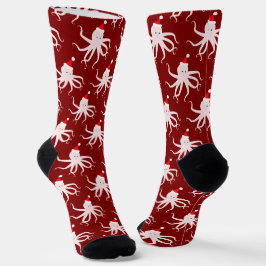 Calcetines Navidades de Octopus Santa Hat rosados divertidos