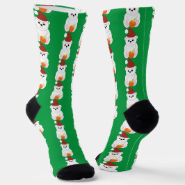 Calcetines Navidades de oso polar Santa hat lindo patrón verd