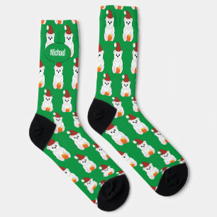 Calcetines Navidades de oso polar Santa lindo patrón Tu nombr