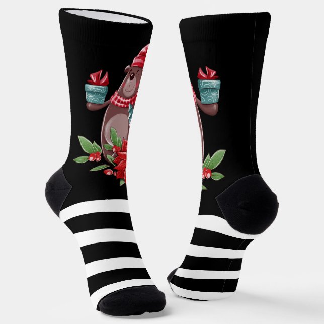 Calcetines Navidades De Oso Y Bandas Negras (Angular)