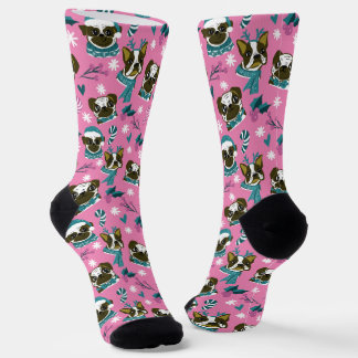 Calcetines Navidades de Perro Pug Socks rosados