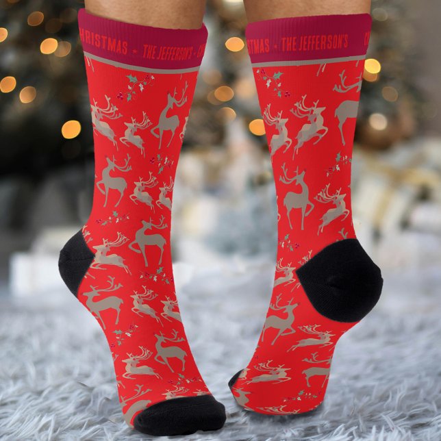 Calcetines Navidades de personalizados marrones rojos y holly (Subido por el creador)