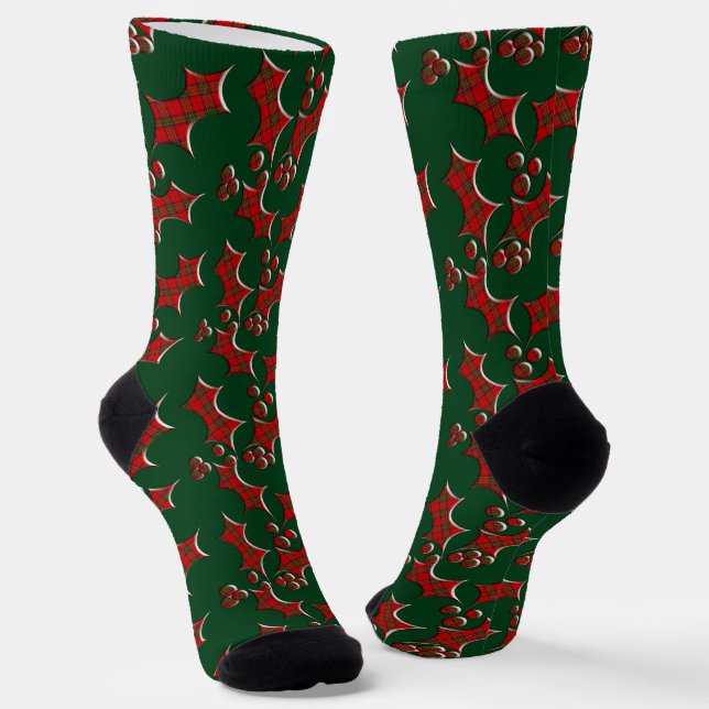 Calcetines Navidades de Plaid Holly y Berries (Angular)