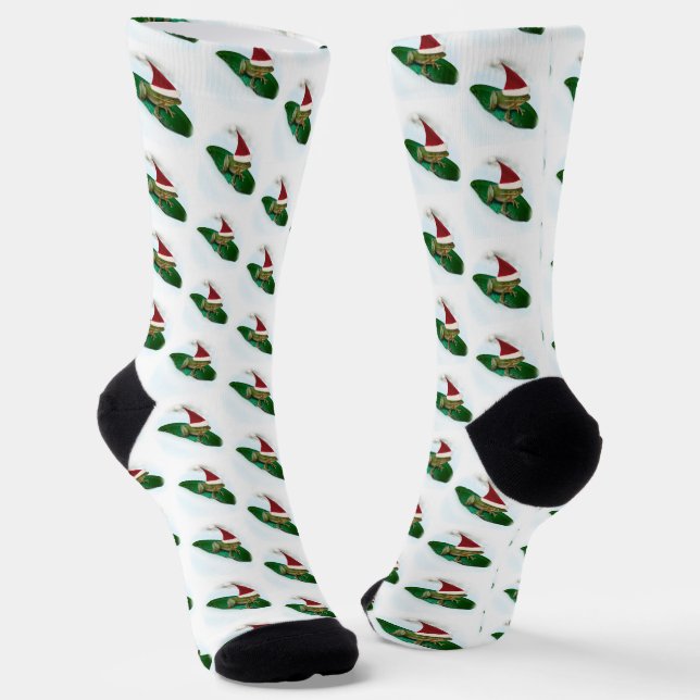Calcetines Navidades de rana de Sledding de Santa Hat (Angular)