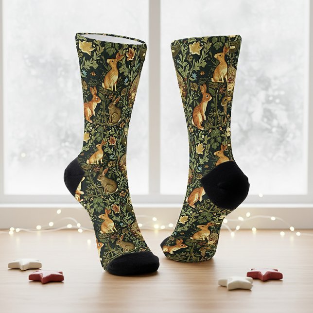 Calcetines Navidades de William Morris Woodland Floral Rabbit (Subido por el creador)