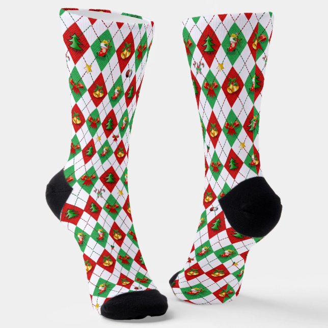 Calcetines Navidades del patrón de diamantes de Argyle (Angular)