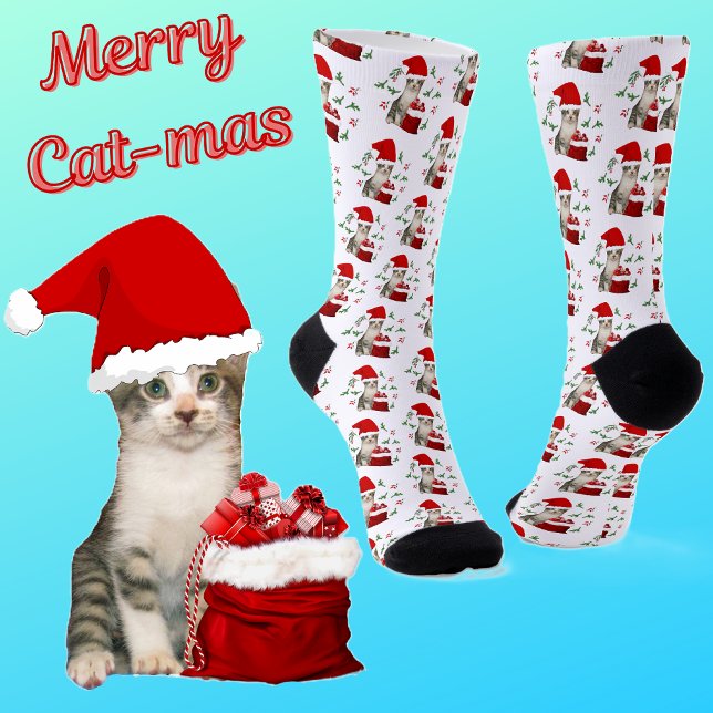 Calcetines Navidades divertidos Tabby Cat Santa Claw (Tito Christmas Socks)