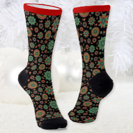 Calcetines Navidades divertidos zarpan en verde rojo y negro