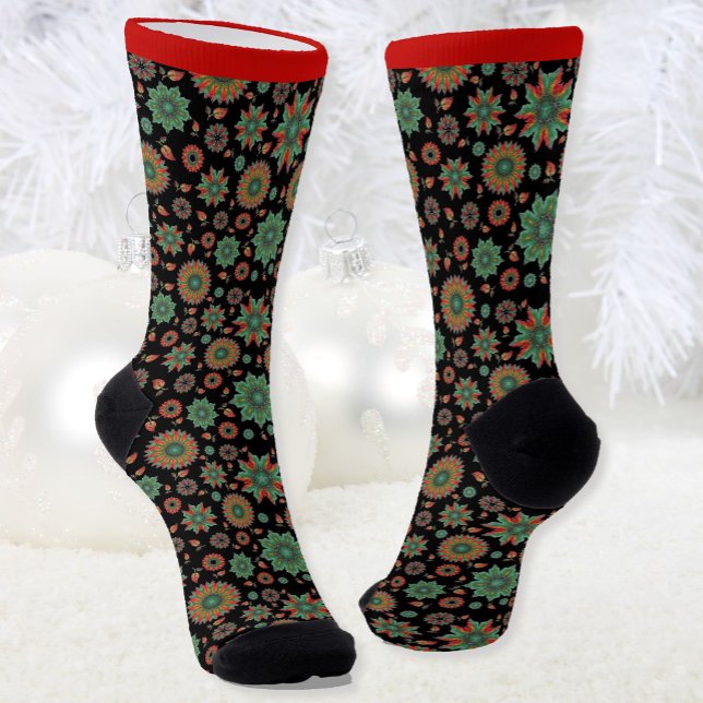 Calcetines Navidades divertidos zarpan en verde rojo y negro (Subido por el creador)