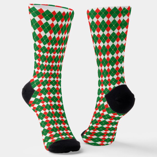 Calcetines Navidades dorado rojo verde blanco argyle plaid (Angular)