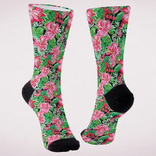 Calcetines Navidades florales tropicales de adormidera modern