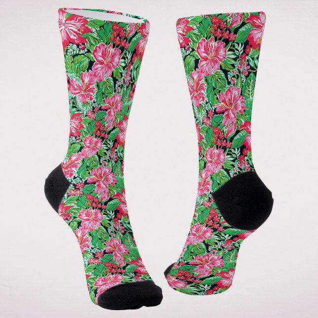 Calcetines Navidades florales tropicales de adormidera modern (Subido por el creador)