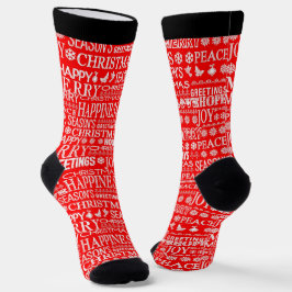 Calcetines Navidades frases patrón de texto en rojo y blanco